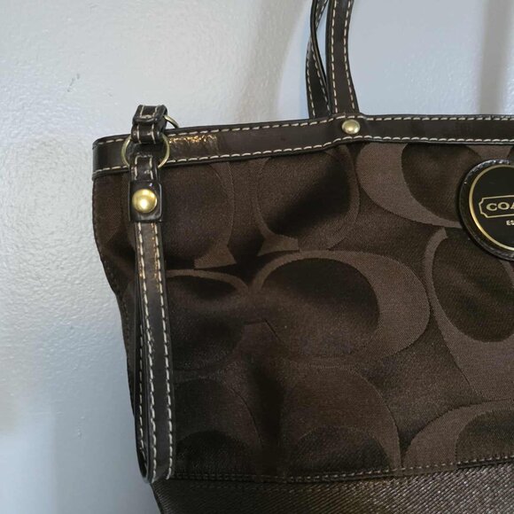 EUC Coach Signature Stripe Brown Sateen Canvas Tote - Picture 10 of 11